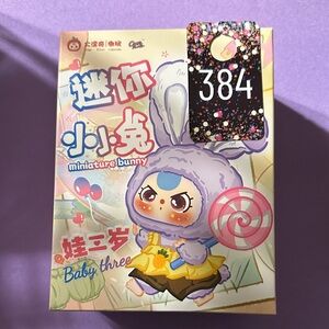 384, Baby Three Miniature Bunny Figurine with Purple and Blue Accents Blind box
